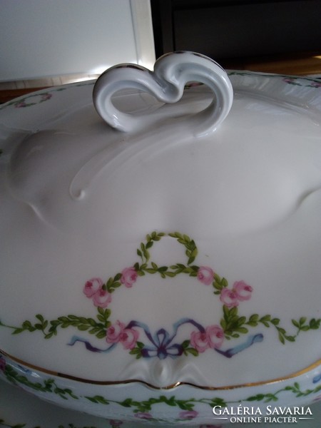 Antique pirkenhammer soup bowl and serving tray with classic rose garland from the monarchy!