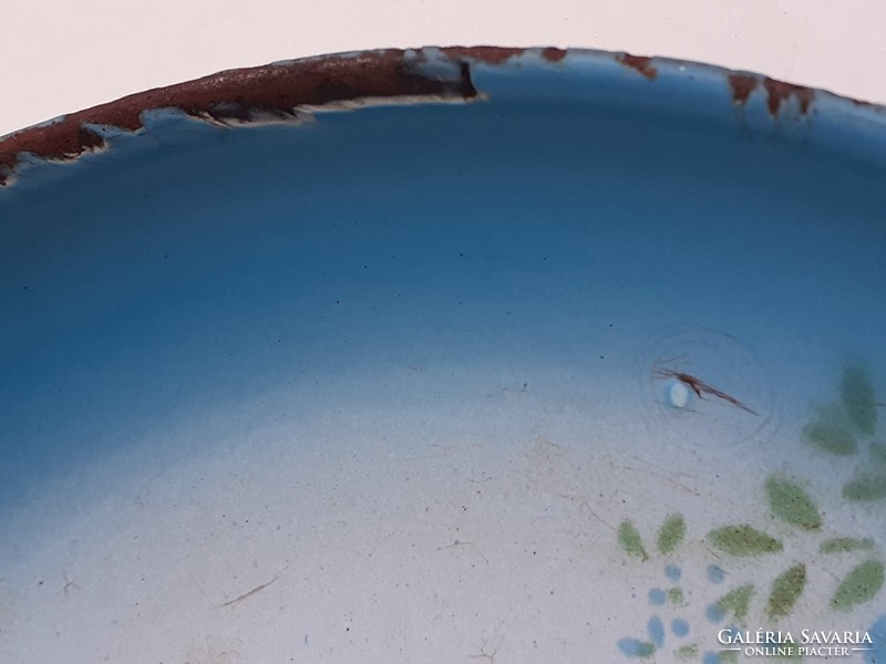 Régi WM kék zománcos tálca tál nefelejcs mintás tányér