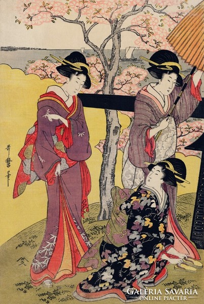 Utamaro Kitagawa - Piknik a cseresznyefa alatt - reprint