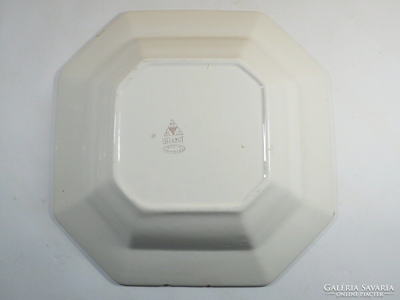 Retro old hand-painted marked bowl plate - granite Kispest cs.K.Gy - flower pattern - ca. 1970-80