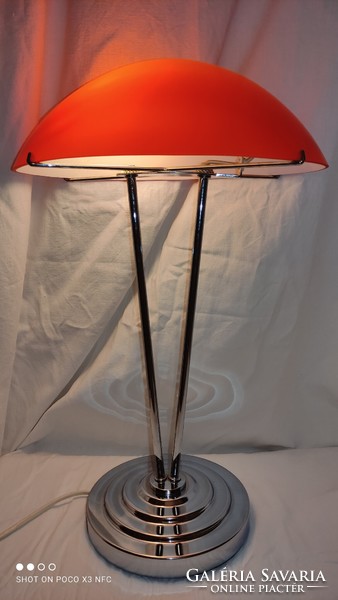 Igen ritka szépség Art Deco üveg és krómozott fém asztali lámpa IKEA Kupol lámpa