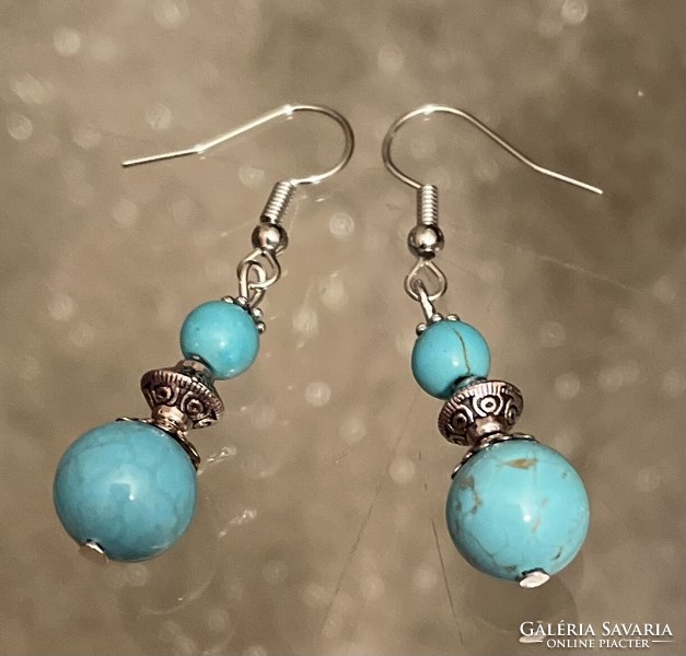Turquoise blue mineral earrings with antique silver decoration