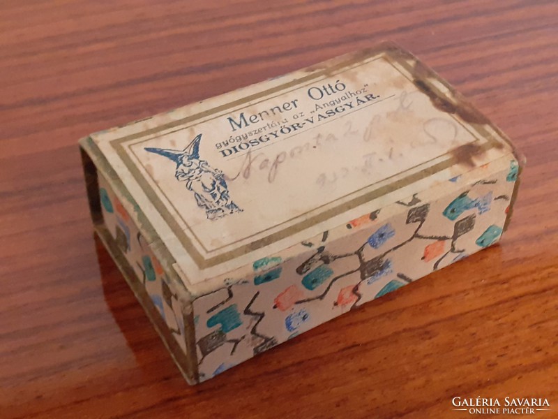 Régi gyógyszeres doboz patikai papírdoboz Menner Ottó gyógyszertára az Angyalhoz