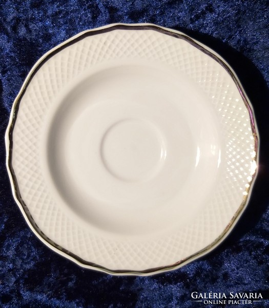 Hollóháza porcelain white plate with gold border, 14 cm