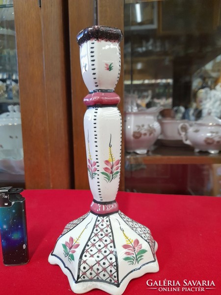French Henriot Quimper ceramic hand-painted candle holder.