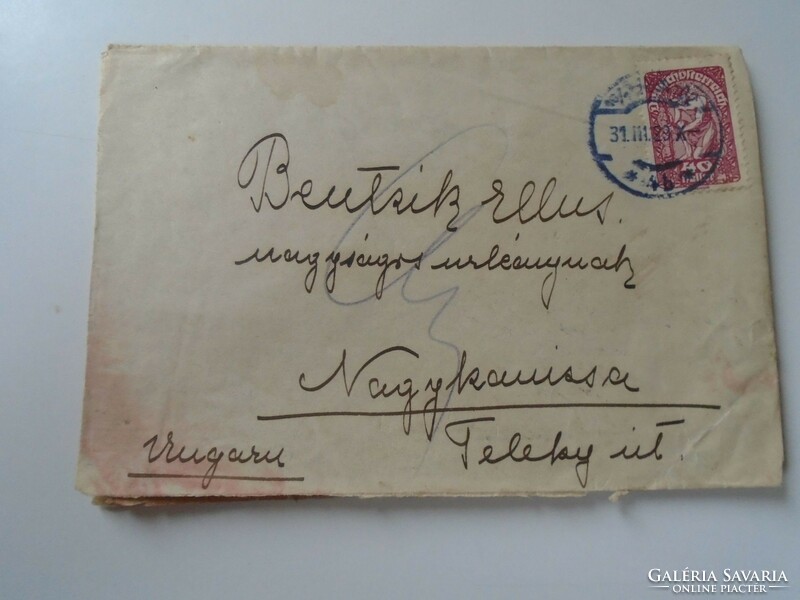D193521 letter 1931 bentzik ella ﻿- wien nagykanizsa - customs broker m.Kir. Post office in Sopron