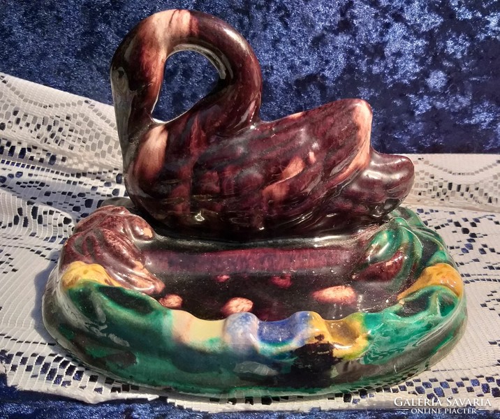 Glazed ceramic swan ashtray