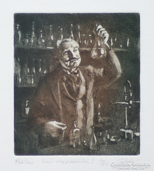 László Gulyás: Pharmacy - framed 27x25 cm - artwork 15x13 cm