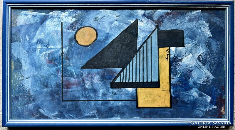 Kassák szignós avantgárd festmény keretben - vegyes technika karton