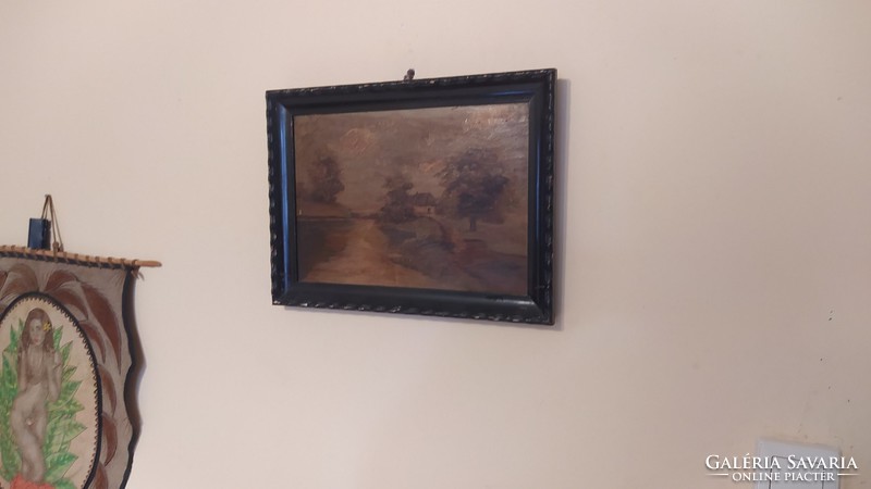 (K) Antik festmény 30x40 cm, karton