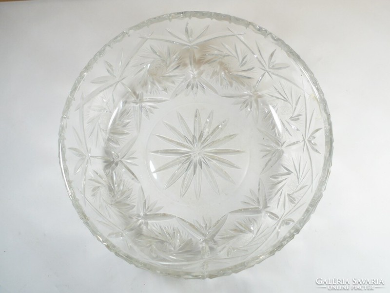Retro régi üveg vagy kristály tál asztalközép kínáló csiszolt mintás - 22 cm kb. 1970.80-as évekből