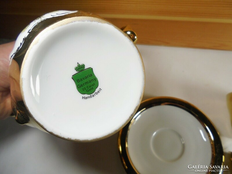 Régi Bavaria Handarbeit német jelzett porcelán tea teás készlet - 4 személyes 22 karátos aranyozott