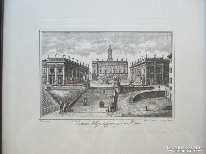 Capitoline Hill and its palaces in Rome: antique engraving 20th century drawing