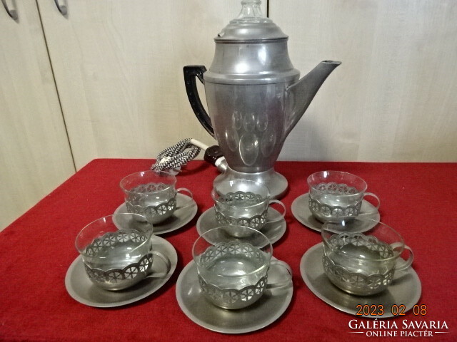Russian samovar, with six cups and a saucer. Jokai.
