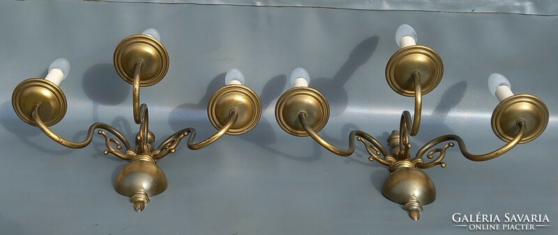 Large Flemish copper wall arm pair with 3 arms