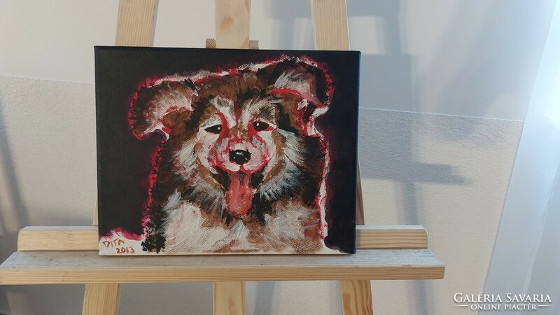 (K) small dog painting 34x24 cm