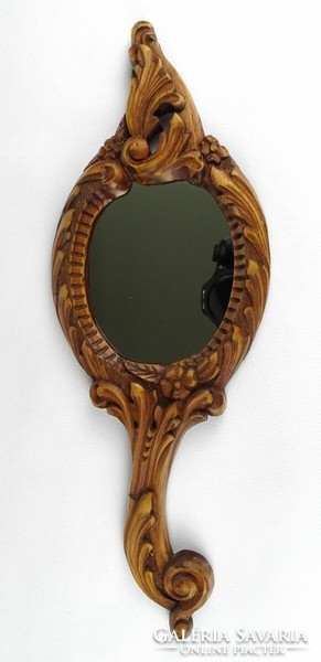 1L737 old carved vanity mirror hand mirror 37.5 Cm