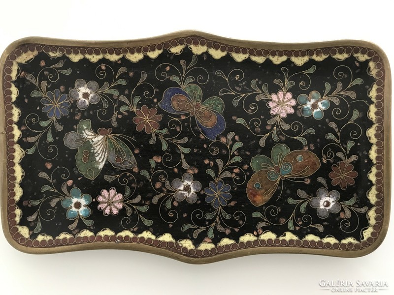 Antique cloisonne tray with a very fine pattern, 15 x 9 cm
