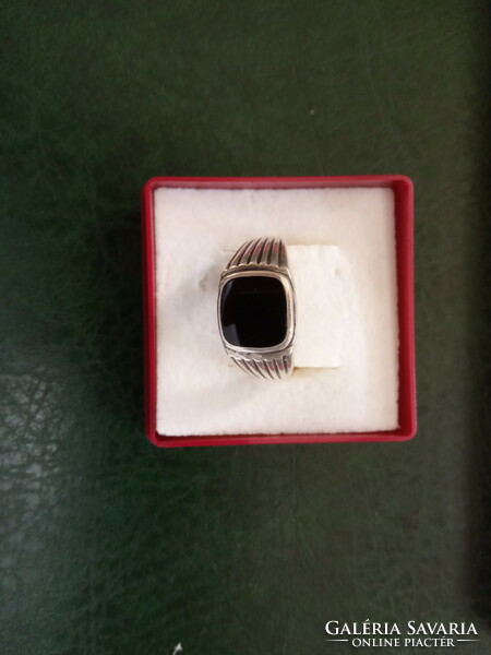 ÚJ Ezüst(925 sterling) pecsétgyűrű onix kővel