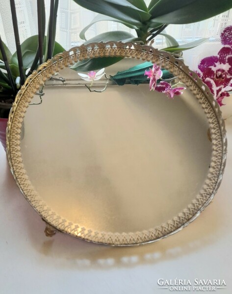 Decorative metal tray with mirror insert