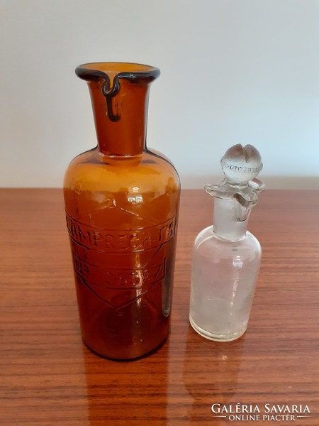Régi vintage 2 db patikai üveg Lamprecht gyógyszertári palack patikaüveg