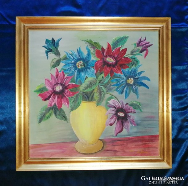 Flower still life painting in gold color picture frame 73.5 * 75 cm