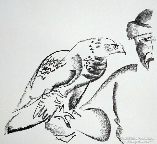 Sándor Zicherman: Kazakh falconer - numbered, signed lithograph