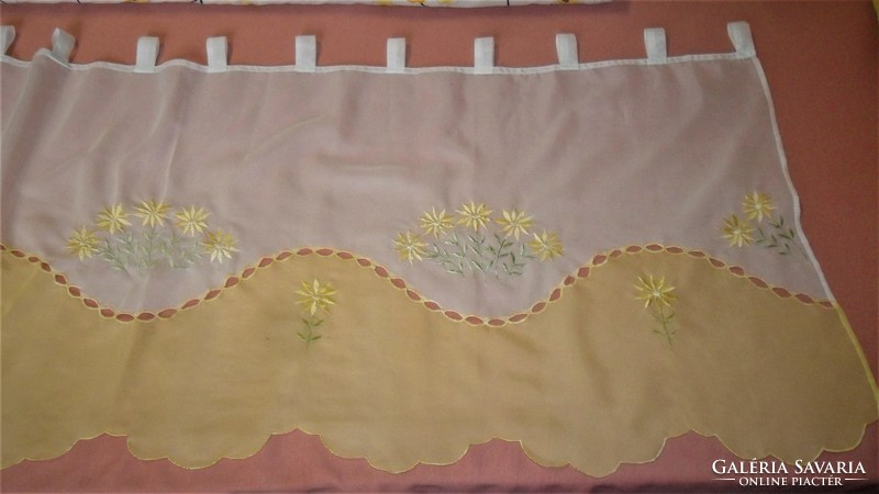 White yellow embroidered stained glass curtain. 78 X 55 cm + 5 cm for the ear