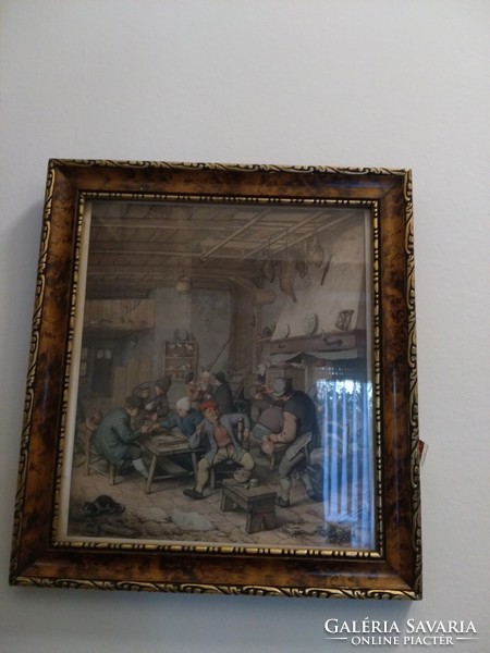 Adriaen von Ostade festményének reprodukciója diófa keretben