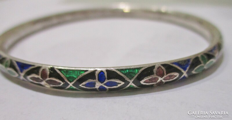 Special antique handmade enameled silver bracelet