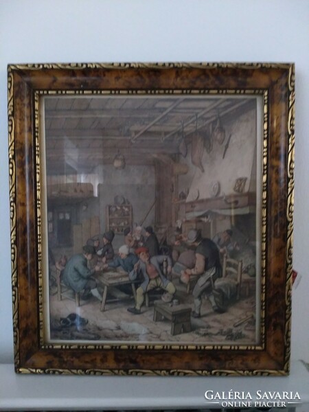 Adriaen von Ostade festményének reprodukciója diófa keretben