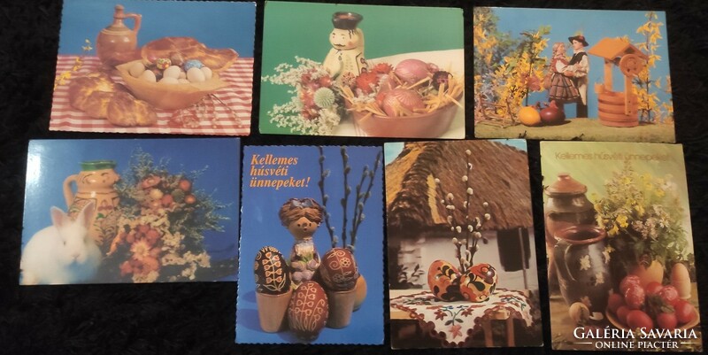 7 db húsvéti képeslap, népi motívummal 1990-es évekből (egyben)