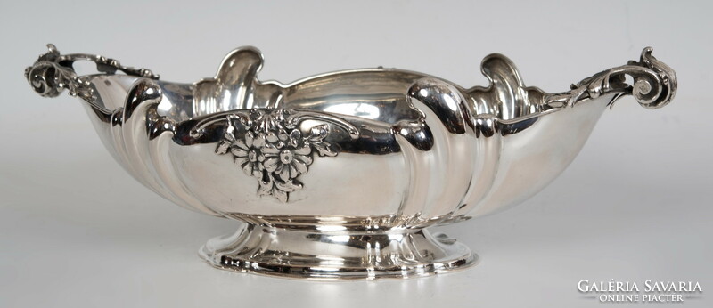 Silver boat offering / centerpiece with floral decor