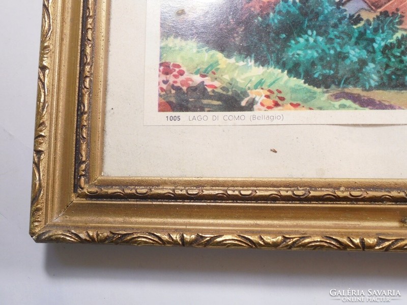Régi díszes aranyozott fa képkeret olasz nyomtatott képpel - méretei: 33,7 x 27,7 cm