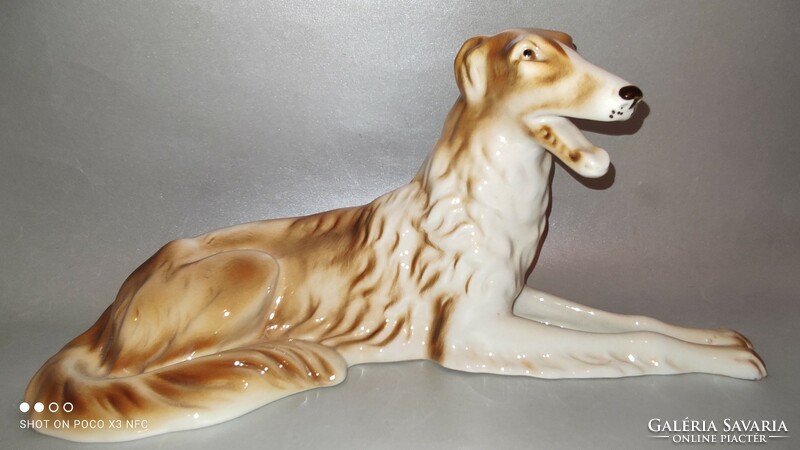 Royal Dux  Bohémia Borzoi orosz agár nagy méretű jelzett porcelán kutya szobor 31 cm hosszú