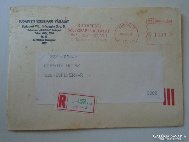 D193729 old aj. Envelope 1986 spirit industry company Budapest machine stamping red meter ema