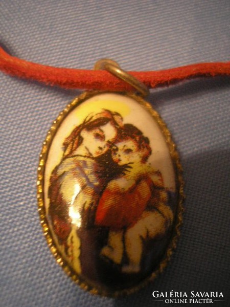 N2 raffaello santi madonna della seggiola after baroque mary with little jesus cartilage pendant on silver chain