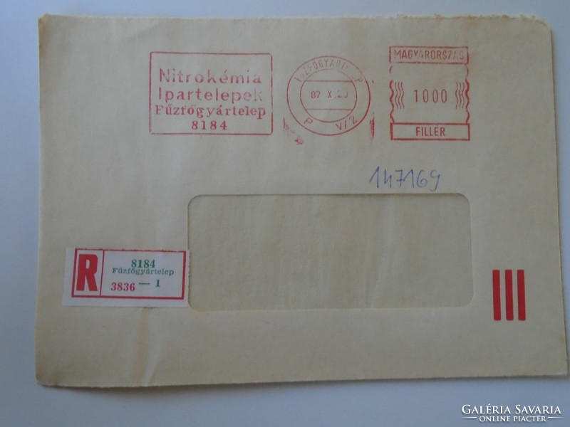 D193739 Régi levélboríték  1987 Nitrokémia Ipartelepek Fűzfőgyártelep gépi bélyegzés  Red meter EMA