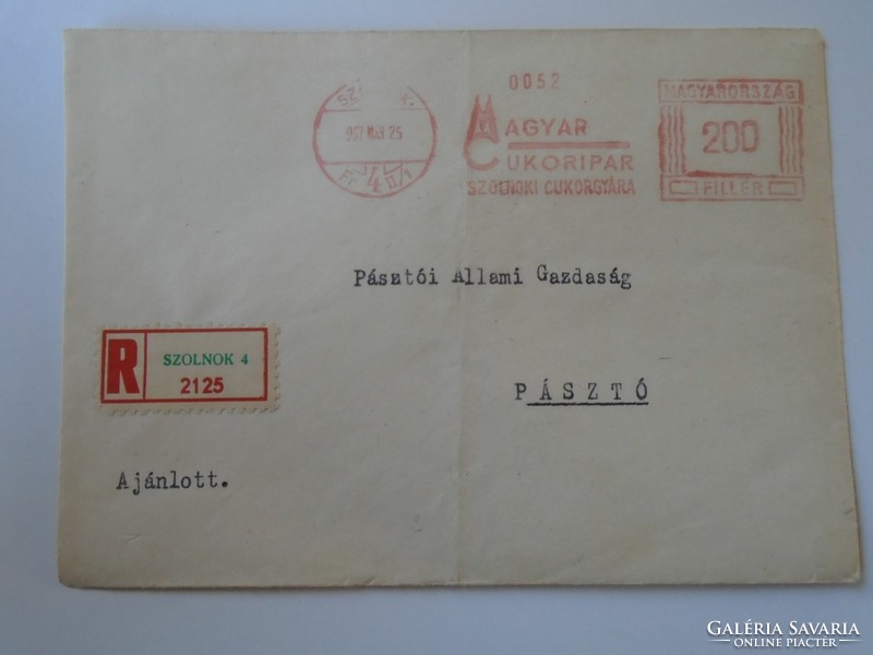 D193744 Régi ajánlott levélboríték  1967 Szolnok - Cukorgyár - gépi bélyegzés  Red meter EMA