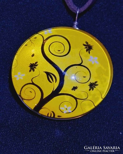 Tree of life yellow double large glass lens necklace new! (2082)