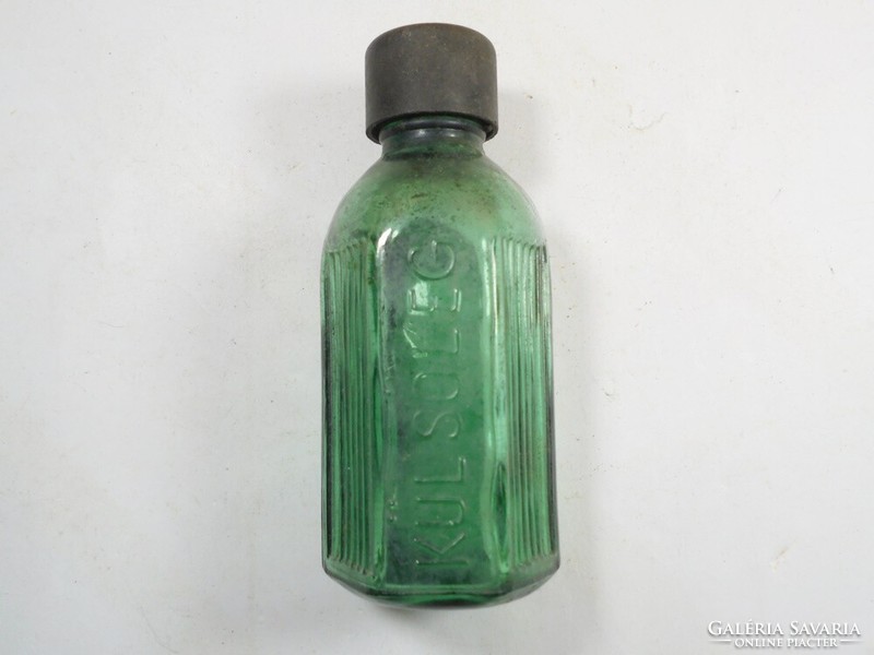 Retro old pharmacy medicine pharmacy green glass bottle with inscription on the outside - 50 ml
