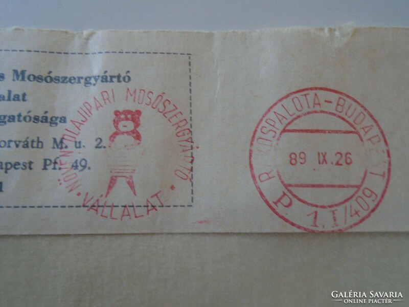 D193726 old aj. Envelope 1989 detergent producer shoulder. Budapest machine stamp red meter ema