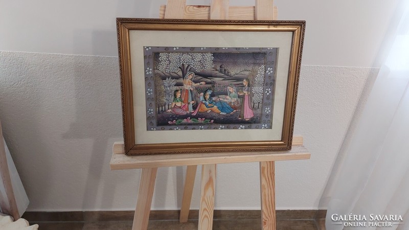 (K) Szép keleti selyemfestmény 42x33 cm kerettel