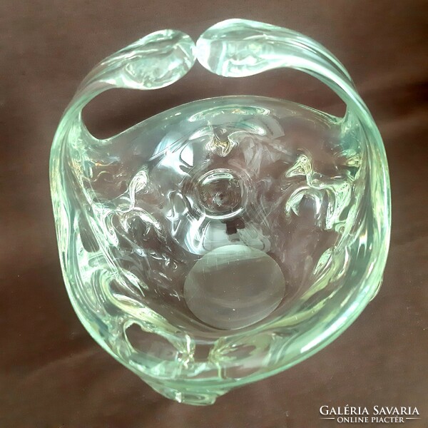 Cseh üveg kosár, kínáló, asztalközép, kristály üveg.(nagy!)