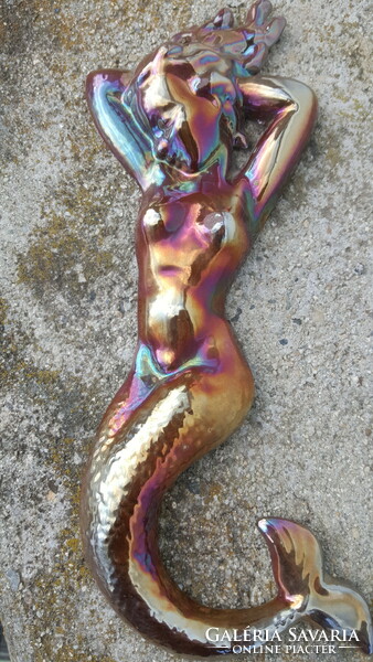 Old mermaid, eosin-glazed cast iron ornament
