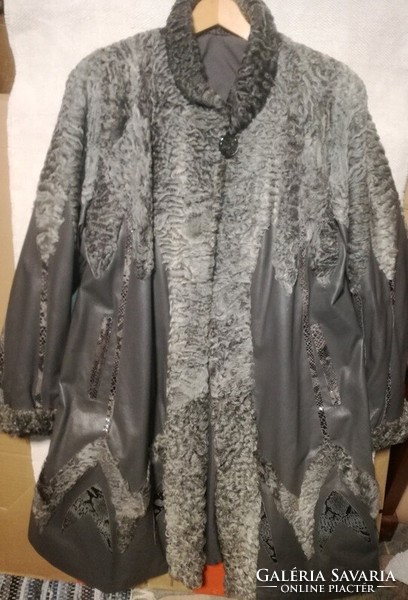 Women's avant-garde genuine leather jacket with Persian fur and snakeskin-German 40s - art&