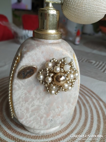 Antique perfume bottle with silk coating and pearl decoration for sale!
