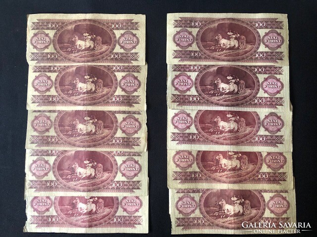 100 forint 1949.   10 db (!!!),  F - VG!!   RITKA!!