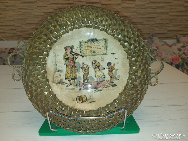 Antique Sarreguemines faience basket, wall decoration