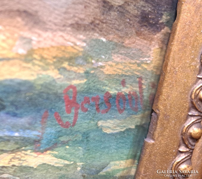 Úton a család - nagyméretű akvarell szép keretben Borsódi jelzéssel - paraszti életkép